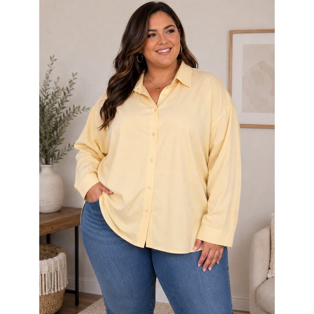 Shirt Yellow Non-Iron Button Front Blouse Women’s 22 Business Casual Long Sleeve
